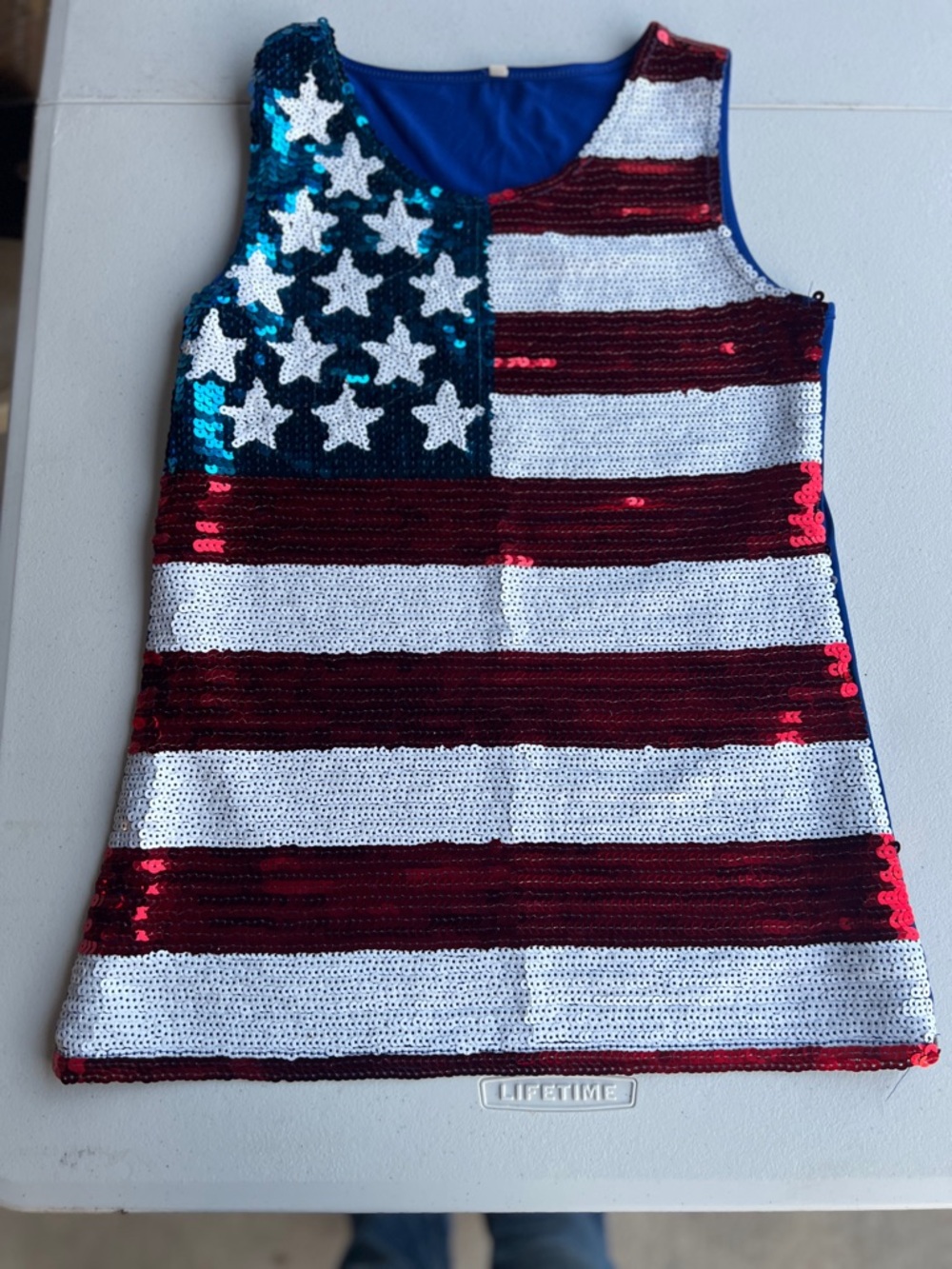 Sequin American Flag ladies Tank Top - Red, White & Blue